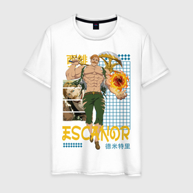 Мужская футболка хлопок с принтом Эсканор , 100% хлопок | прямой крой, круглый вырез горловины, длина до линии бедер, слегка спущенное плечо. | anime | escanor | manga | аниме | манга | эсканор