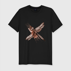 Мужская футболка хлопок Slim с принтом Медная стрекоза , 92% хлопок, 8% лайкра | приталенный силуэт, круглый вырез ворота, длина до линии бедра, короткий рукав | dragonfly | графика | крылья | летать | медный | насекомое | рисунок | стрекоза
