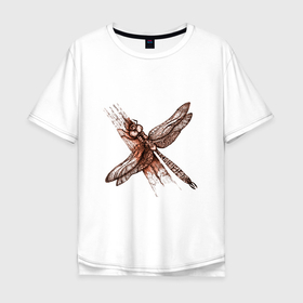 Мужская футболка хлопок Oversize с принтом Медная стрекоза в Белгороде, 100% хлопок | свободный крой, круглый ворот, “спинка” длиннее передней части | dragonfly | графика | крылья | летать | медный | насекомое | рисунок | стрекоза