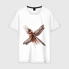 Мужская футболка хлопок с принтом Медная стрекоза , 100% хлопок | прямой крой, круглый вырез горловины, длина до линии бедер, слегка спущенное плечо. | dragonfly | графика | крылья | летать | медный | насекомое | рисунок | стрекоза