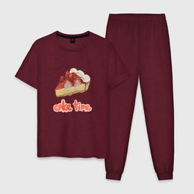 Мужская пижама хлопок с принтом Cake time! в Тюмени, 100% хлопок | брюки и футболка прямого кроя, без карманов, на брюках мягкая резинка на поясе и по низу штанин
 | вкусняшка | еда | рисунок | розовый | торт