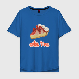 Мужская футболка хлопок Oversize с принтом Cake time! в Петрозаводске, 100% хлопок | свободный крой, круглый ворот, “спинка” длиннее передней части | Тематика изображения на принте: вкусняшка | еда | рисунок | розовый | торт