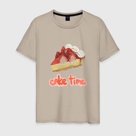 Мужская футболка хлопок с принтом Cake time! в Белгороде, 100% хлопок | прямой крой, круглый вырез горловины, длина до линии бедер, слегка спущенное плечо. | вкусняшка | еда | рисунок | розовый | торт