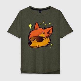 Мужская футболка хлопок Oversize с принтом Клёвый лис в Тюмени, 100% хлопок | свободный крой, круглый ворот, “спинка” длиннее передней части | животные | звезды | звери | круто | лис | оранжевый | очки | рыжий | стильно | чёлка