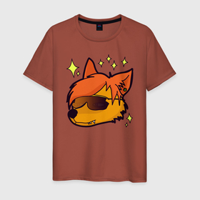 Мужская футболка хлопок с принтом Клёвый лис в Тюмени, 100% хлопок | прямой крой, круглый вырез горловины, длина до линии бедер, слегка спущенное плечо. | животные | звезды | звери | круто | лис | оранжевый | очки | рыжий | стильно | чёлка