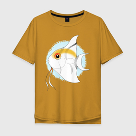 Мужская футболка хлопок Oversize с принтом Скалярия в Тюмени, 100% хлопок | свободный крой, круглый ворот, “спинка” длиннее передней части | аквариум | вода | волны | знак зодиака | лето | мило | море | пляж | полоски | рисунок | рыба | скалярия