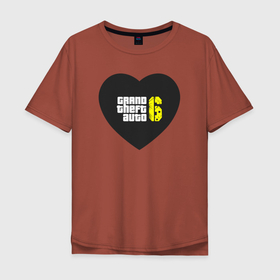 Мужская футболка хлопок Oversize с принтом GTA 6 - Heart в Тюмени, 100% хлопок | свободный крой, круглый ворот, “спинка” длиннее передней части | andreas | auto | game | games | grand | gta | gta 5 | gta 6 | gta online | gta5 | gta6 | gtaonline | logo | online | san | theft | unf | автоугонщик | андреас | великий | гта | гта 5 | гта 6 | гта онлайн | гта5 | гта6 | гтаонлайн | игра | игры | 