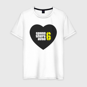 Мужская футболка хлопок с принтом GTA 6 - Heart в Санкт-Петербурге, 100% хлопок | прямой крой, круглый вырез горловины, длина до линии бедер, слегка спущенное плечо. | andreas | auto | game | games | grand | gta | gta 5 | gta 6 | gta online | gta5 | gta6 | gtaonline | logo | online | san | theft | unf | автоугонщик | андреас | великий | гта | гта 5 | гта 6 | гта онлайн | гта5 | гта6 | гтаонлайн | игра | игры | 