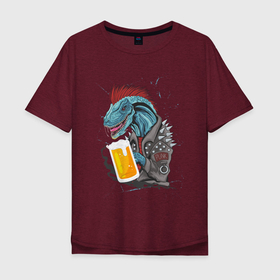 Мужская футболка хлопок Oversize с принтом Пивозавр - Гранж в Екатеринбурге, 100% хлопок | свободный крой, круглый ворот, “спинка” длиннее передней части | dinosaur | pivo | pivozavr | гранж | динозавр | прикол