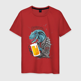 Мужская футболка хлопок с принтом Пивозавр - Гранж в Новосибирске, 100% хлопок | прямой крой, круглый вырез горловины, длина до линии бедер, слегка спущенное плечо. | dinosaur | pivo | pivozavr | гранж | динозавр | прикол