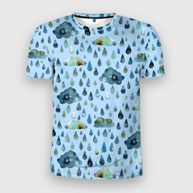 Мужская футболка 3D Slim с принтом Дождливая осень.Тучки и дождь , 100% полиэстер с улучшенными характеристиками | приталенный силуэт, круглая горловина, широкие плечи, сужается к линии бедра | pattern | rain | sun | глобальное потепление | дождливо | дождливый | дождь | загрязнение | капли | ливень | морось | непогода | облака | осенний | осень | паттерн | погода | природа | проливной | тучи | экология