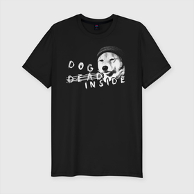 Мужская футболка хлопок Slim с принтом DOG INSIDE SF в Новосибирске, 92% хлопок, 8% лайкра | приталенный силуэт, круглый вырез ворота, длина до линии бедра, короткий рукав | dead inside | внутри | грустный | мертвый внутри | пес | собака | шапка