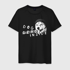 Мужская футболка хлопок с принтом DOG INSIDE SF в Санкт-Петербурге, 100% хлопок | прямой крой, круглый вырез горловины, длина до линии бедер, слегка спущенное плечо. | dead inside | внутри | грустный | мертвый внутри | пес | собака | шапка