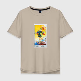Мужская футболка хлопок Oversize с принтом Шут I Карта Таро Уэйта в Новосибирске, 100% хлопок | свободный крой, круглый ворот, “спинка” длиннее передней части | карты | магия | старшие арканы | таро | таро райдера уэйта | шут | эзотерика