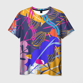 Мужская футболка 3D с принтом листья цветы текстура паттэрн , 100% полиэфир | прямой крой, круглый вырез горловины, длина до линии бедер | графика | картина | лес | листья | луг | осень | паттерн | текстура | узор | цветы