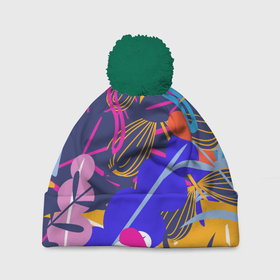 Шапка 3D c помпоном с принтом листья цветы текстура паттэрн в Екатеринбурге, 100% полиэстер | универсальный размер, печать по всей поверхности изделия | графика | картина | лес | листья | луг | осень | паттерн | текстура | узор | цветы