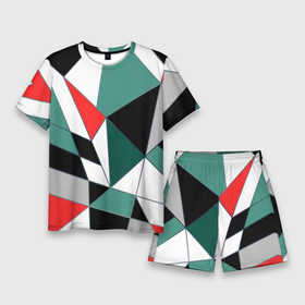 Мужской костюм с шортами 3D с принтом Абстрактный геометрический в Екатеринбурге,  |  | абстрактный | ассиметрия | красный | молодежный | полигональный | разноцветный | современный | темный бирюзовый | черный