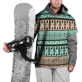 Накидка на куртку 3D с принтом Новогодний зимний орнамент в Курске, 100% полиэстер |  | бирюзовые полосы | коричневый и бирюзовый | орнамент | полосы | рождественский | скандинавский узор | этнический