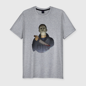 Мужская футболка хлопок Slim с принтом Майкл Dead by daylight в Тюмени, 92% хлопок, 8% лайкра | приталенный силуэт, круглый вырез ворота, длина до линии бедра, короткий рукав | killer | michael myers | майкл майерс