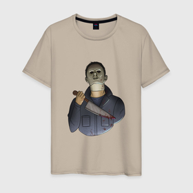 Мужская футболка хлопок с принтом Майкл Dead by daylight , 100% хлопок | прямой крой, круглый вырез горловины, длина до линии бедер, слегка спущенное плечо. | killer | michael myers | майкл майерс