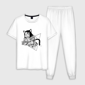 Мужская пижама хлопок с принтом Нагаторо-сан кошечка в Белгороде, 100% хлопок | брюки и футболка прямого кроя, без карманов, на брюках мягкая резинка на поясе и по низу штанин
 | аниме | кошка | нагаторо | неко | садистка | ученица | хаясэ | школьница