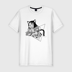 Мужская футболка хлопок Slim с принтом Нагаторо-сан кошечка , 92% хлопок, 8% лайкра | приталенный силуэт, круглый вырез ворота, длина до линии бедра, короткий рукав | аниме | кошка | нагаторо | неко | садистка | ученица | хаясэ | школьница