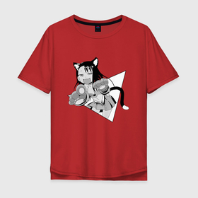 Мужская футболка хлопок Oversize с принтом Нагаторо-сан кошечка в Петрозаводске, 100% хлопок | свободный крой, круглый ворот, “спинка” длиннее передней части | аниме | кошка | нагаторо | неко | садистка | ученица | хаясэ | школьница