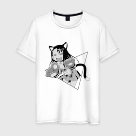 Мужская футболка хлопок с принтом Нагаторо-сан кошечка , 100% хлопок | прямой крой, круглый вырез горловины, длина до линии бедер, слегка спущенное плечо. | аниме | кошка | нагаторо | неко | садистка | ученица | хаясэ | школьница