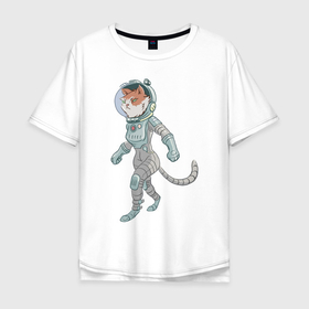 Мужская футболка хлопок Oversize с принтом Рыжий космонавт в Петрозаводске, 100% хлопок | свободный крой, круглый ворот, “спинка” длиннее передней части | арт | астронавт | космонавт | космос | кот | котейка | кошка | рисунок | рыжая кошка | рыжий кот | скафандр