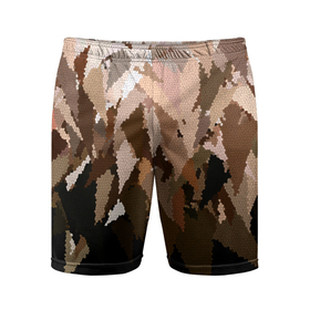 Мужские шорты спортивные с принтом Бежево-коричневая мозаика  в Санкт-Петербурге,  |  | абстрактный | бежевый | камуфляж | коричневый | мозаика | молодежный | мужской | современный | соты | текстура