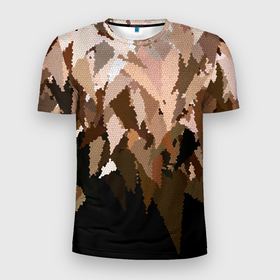 Мужская футболка 3D спортивная с принтом Бежево-коричневая мозаика  в Новосибирске, 100% полиэстер с улучшенными характеристиками | приталенный силуэт, круглая горловина, широкие плечи, сужается к линии бедра | абстрактный | бежевый | камуфляж | коричневый | мозаика | молодежный | мужской | современный | соты | текстура