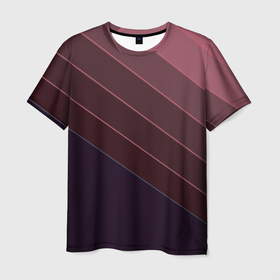 Мужская футболка 3D с принтом Коричнево-фиолетовый узор  в Санкт-Петербурге, 100% полиэфир | прямой крой, круглый вырез горловины, длина до линии бедер | абстрактный | геометрический | диагональный узор | коричневый | косые полосы | современный | фиолетовый | шоколадный