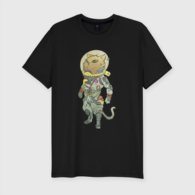Мужская футболка хлопок Slim с принтом Рыжий космонавт , 92% хлопок, 8% лайкра | приталенный силуэт, круглый вырез ворота, длина до линии бедра, короткий рукав | арт | астронавт | военный | военный космонавт | космонавт | космос | кот | котейка | кошка | рисунок | рыжая кошка | рыжий кот | рыжик | скафандр