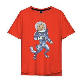 Мужская футболка хлопок Oversize с принтом Рыжий космонавт в Кировске, 100% хлопок | свободный крой, круглый ворот, “спинка” длиннее передней части | арт | астронавт | космонавт | космос | кот | кот астронавт | кот космонавт | котейка | кошка | рисунок | рыжая кошка | рыжий кот | скафандр