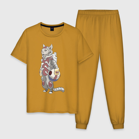 Мужская пижама хлопок с принтом К полёту - готов в Петрозаводске, 100% хлопок | брюки и футболка прямого кроя, без карманов, на брюках мягкая резинка на поясе и по низу штанин
 | арт | астронавт | белая кошка | белый кот | космонавт | космос | кот | котейка | кошка | рисунок | скафандр