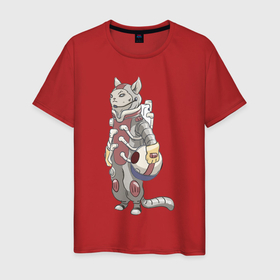 Мужская футболка хлопок с принтом К полёту - готов в Санкт-Петербурге, 100% хлопок | прямой крой, круглый вырез горловины, длина до линии бедер, слегка спущенное плечо. | арт | астронавт | белая кошка | белый кот | космонавт | космос | кот | котейка | кошка | рисунок | скафандр