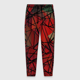 Мужские брюки 3D с принтом Абстрактный геометрический  в Санкт-Петербурге, 100% полиэстер | манжеты по низу, эластичный пояс регулируется шнурком, по бокам два кармана без застежек, внутренняя часть кармана из мелкой сетки | абстрактный | геометрический | зеленый | красный | линии | молодежный | полигональный | современный