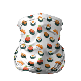 Бандана-труба 3D с принтом Sushi в Тюмени, 100% полиэстер, ткань с особыми свойствами — Activecool | плотность 150‒180 г/м2; хорошо тянется, но сохраняет форму | sushi | еда | икра | лосось | рис | роллы | рыба | суши