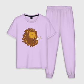 Мужская пижама хлопок с принтом Lion Rawr , 100% хлопок | брюки и футболка прямого кроя, без карманов, на брюках мягкая резинка на поясе и по низу штанин
 | animal | cat | lion | африка | животные | зверь | кот | кошка | лев | львенок | львица | тигр | хищник | царь