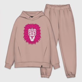 Мужской костюм хлопок OVERSIZE с принтом Pink Lion в Курске,  |  | animal | cat | lion | африка | животные | зверь | кот | кошка | лев | львенок | львица | тигр | хищник | царь
