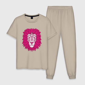Мужская пижама хлопок с принтом Pink Lion в Новосибирске, 100% хлопок | брюки и футболка прямого кроя, без карманов, на брюках мягкая резинка на поясе и по низу штанин
 | animal | cat | lion | африка | животные | зверь | кот | кошка | лев | львенок | львица | тигр | хищник | царь