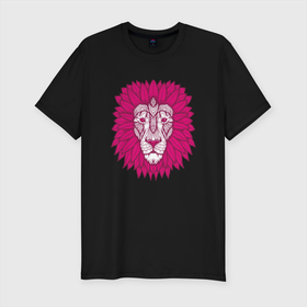 Мужская футболка хлопок Slim с принтом Pink Lion в Петрозаводске, 92% хлопок, 8% лайкра | приталенный силуэт, круглый вырез ворота, длина до линии бедра, короткий рукав | animal | cat | lion | африка | животные | зверь | кот | кошка | лев | львенок | львица | тигр | хищник | царь