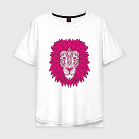 Мужская футболка хлопок Oversize с принтом Pink Lion в Петрозаводске, 100% хлопок | свободный крой, круглый ворот, “спинка” длиннее передней части | animal | cat | lion | африка | животные | зверь | кот | кошка | лев | львенок | львица | тигр | хищник | царь