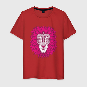 Мужская футболка хлопок с принтом Pink Lion в Новосибирске, 100% хлопок | прямой крой, круглый вырез горловины, длина до линии бедер, слегка спущенное плечо. | animal | cat | lion | африка | животные | зверь | кот | кошка | лев | львенок | львица | тигр | хищник | царь