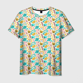 Мужская футболка 3D с принтом Childrens motives в Тюмени, 100% полиэфир | прямой крой, круглый вырез горловины, длина до линии бедер | абстракция | детский принт | для детей | летний принт | листья | фрукты | цветной | яркий