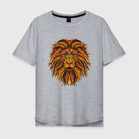 Мужская футболка хлопок Oversize с принтом Лев в Екатеринбурге, 100% хлопок | свободный крой, круглый ворот, “спинка” длиннее передней части | animal | cat | lion | африка | животные | зверь | кот | кошка | лев | львенок | львица | тигр | хищник | царь