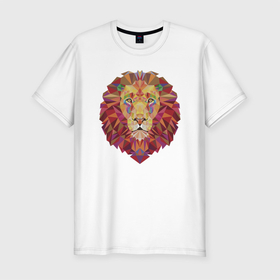 Мужская футболка хлопок Slim с принтом Lion Puzzle в Петрозаводске, 92% хлопок, 8% лайкра | приталенный силуэт, круглый вырез ворота, длина до линии бедра, короткий рукав | animal | cat | lion | африка | животные | зверь | кот | кошка | лев | львенок | львица | тигр | хищник | царь