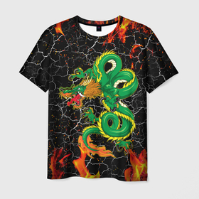 Мужская футболка 3D с принтом Дракон Огонь Dragon Fire в Петрозаводске, 100% полиэфир | прямой крой, круглый вырез горловины, длина до линии бедер | beast | dragon | fire | горелый | дракон | животные | зверь | змей | когти | огонь | пепел | пламя | узор | чб | японский