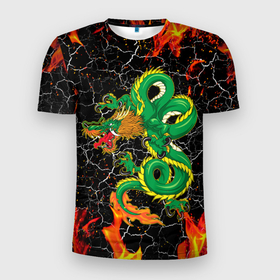 Мужская футболка 3D спортивная с принтом Дракон Огонь Dragon Fire в Курске, 100% полиэстер с улучшенными характеристиками | приталенный силуэт, круглая горловина, широкие плечи, сужается к линии бедра | beast | dragon | fire | горелый | дракон | животные | зверь | змей | когти | огонь | пепел | пламя | узор | чб | японский