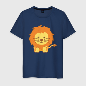 Мужская футболка хлопок с принтом Забавный Лев в Новосибирске, 100% хлопок | прямой крой, круглый вырез горловины, длина до линии бедер, слегка спущенное плечо. | animal | cat | lion | африка | животные | зверь | кот | кошка | лев | львенок | львица | тигр | хищник | царь